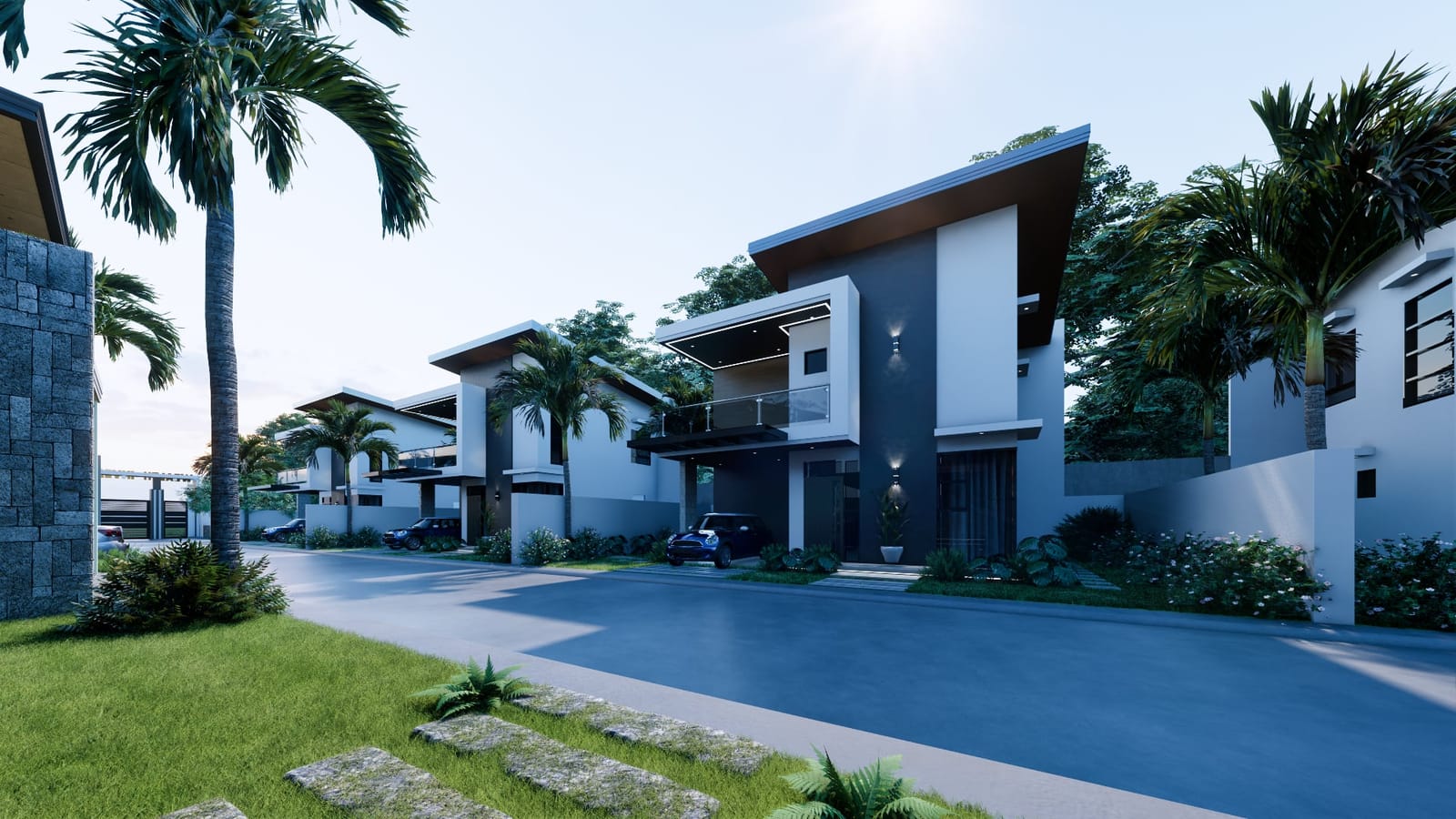 Artist's rendering of two-storey houses along a street in a WealthInvest subdivision
